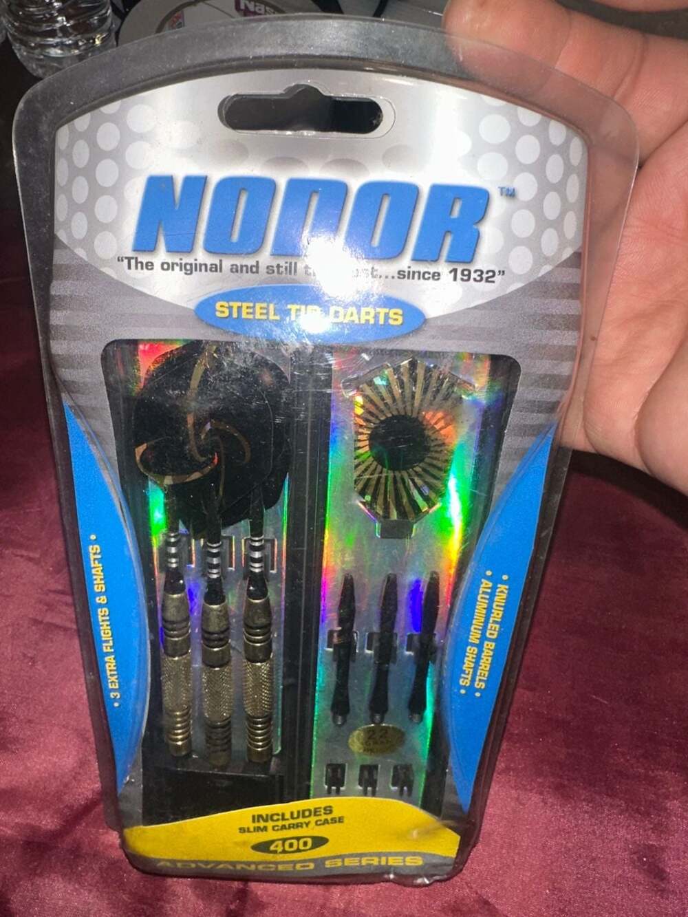Nodor Black & Brass Steel Tip Darts with Barrels, Aluminum Shafts, Flights
